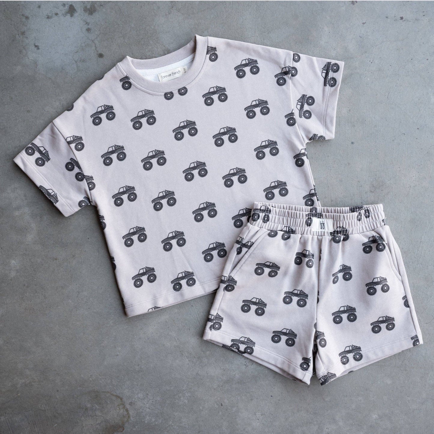 Forever French Baby - French Terry Short Set | Monster Truck: 18-24 Months