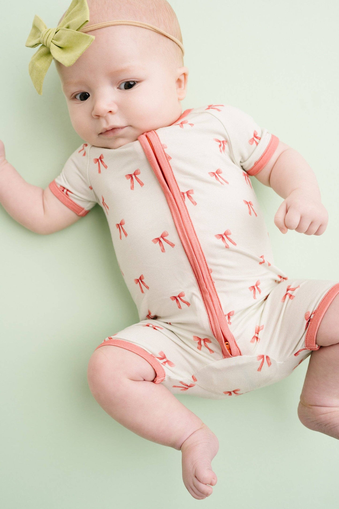 Little One Shop - Ribbon Bow Bamboo Short Romper