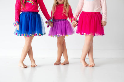 Purple Kids Skirt | Pom Pom Tutu & Bow Hair Tie | 2Pcs Set: Purple