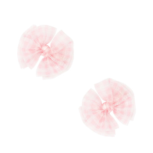 Baby Bling Bows - 2PK TULLE BABY FAB CLIPS: pink gingham