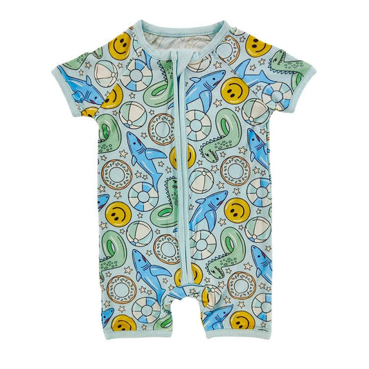 Little One Shop - Blue Beach Babe Bamboo Short Romper