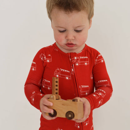 Forever French Baby - Bamboo Zip Pajamas | Fire Truck