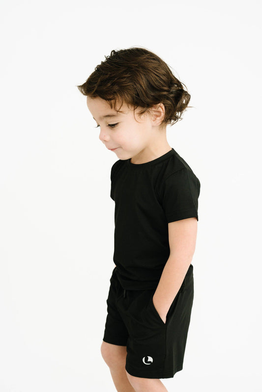 Little One Shop - Black Athletic Shorts Set