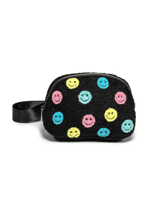 Adjustable Belt Bag - Multi-Colored Happy Faces - Black