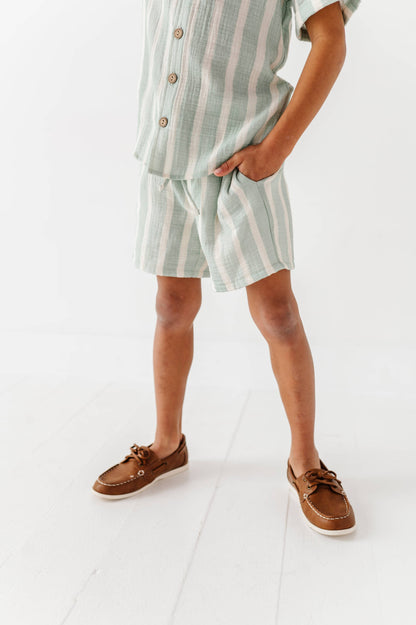 Mint Bay Stripes | BOYS LINEN SET