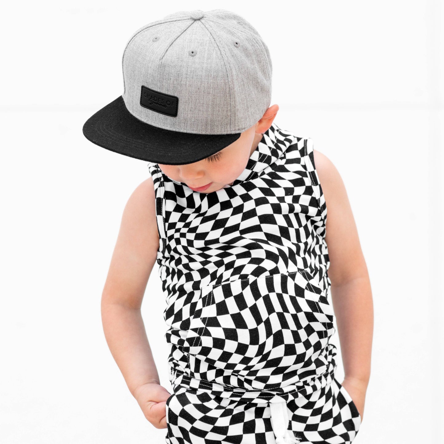 millie + roo - BAMBOO HOODIE TANK- Black Dizzy Check