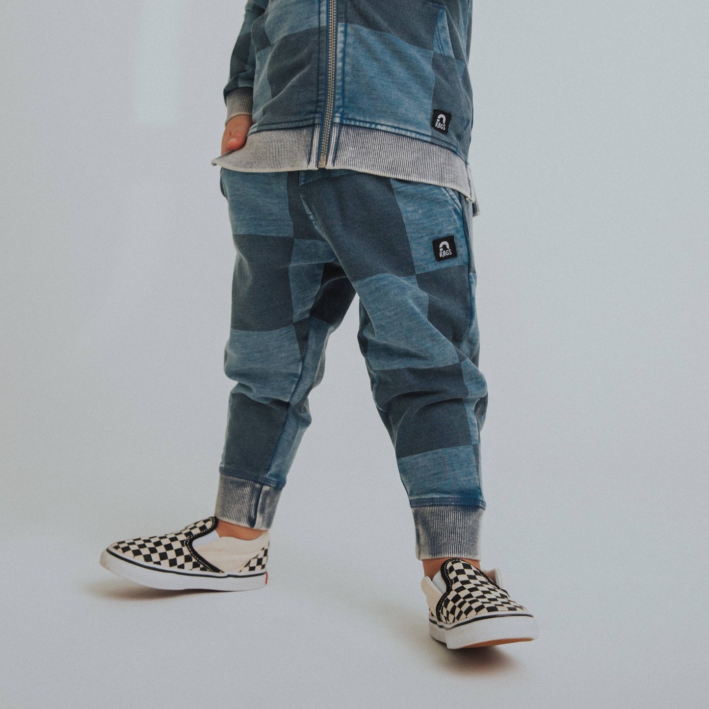 RAGS - Relaxed Fit Joggers - Blue Denim Check