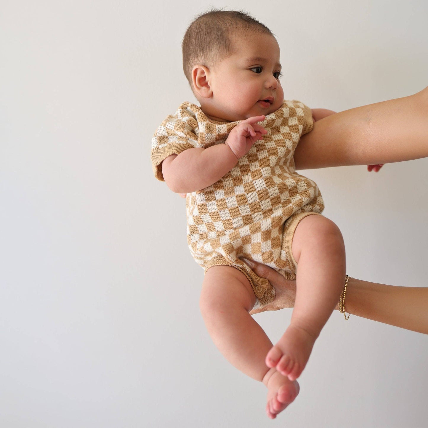 Forever French Baby - Knit Romper | Latte Check