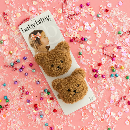 Baby Bling Bows - 2PK NOVELTY CLIPS: teddy cocoa