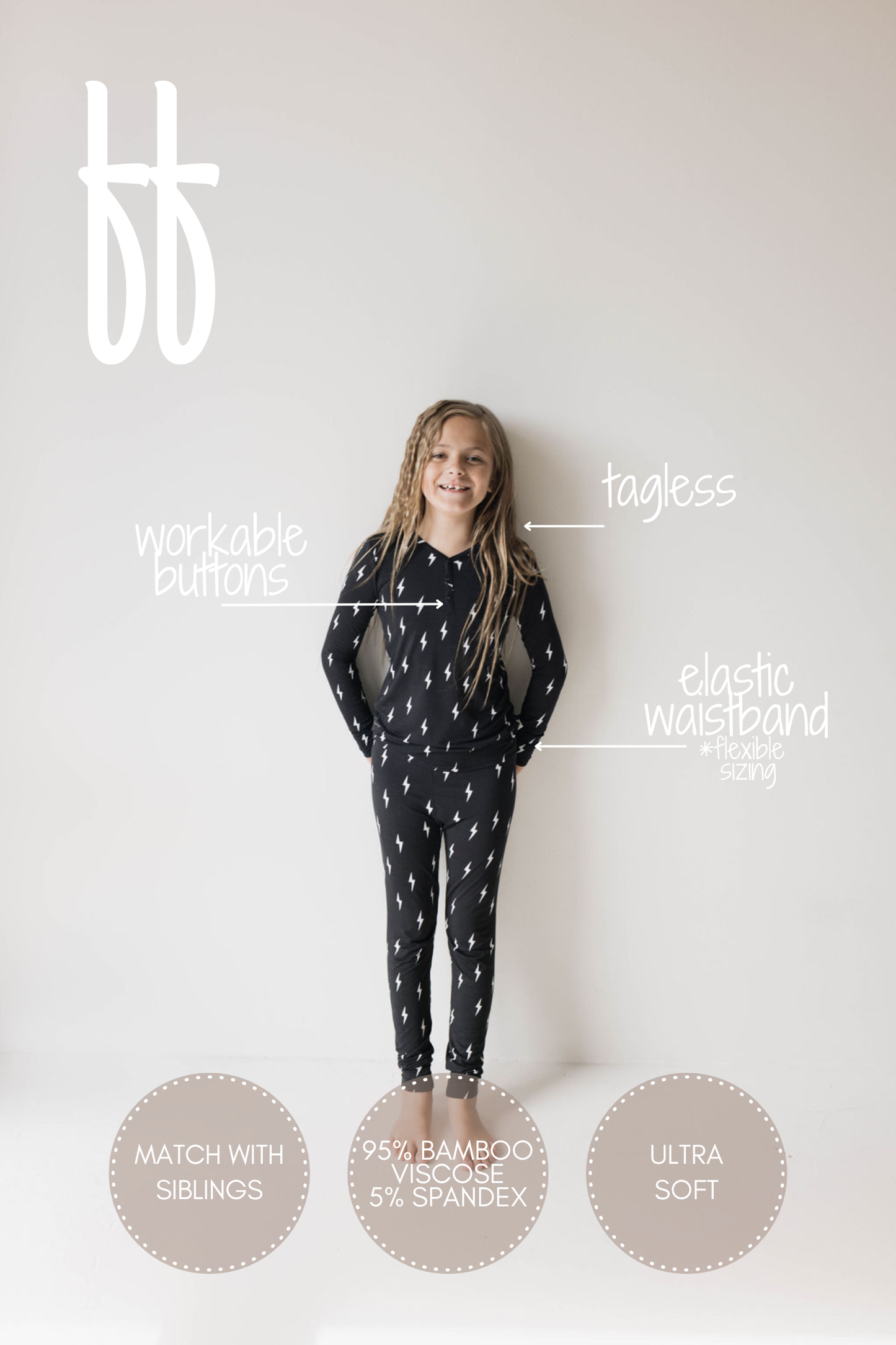 Forever French Baby - Bamboo Two Piece Pajamas | Midnight Lightning Bolt