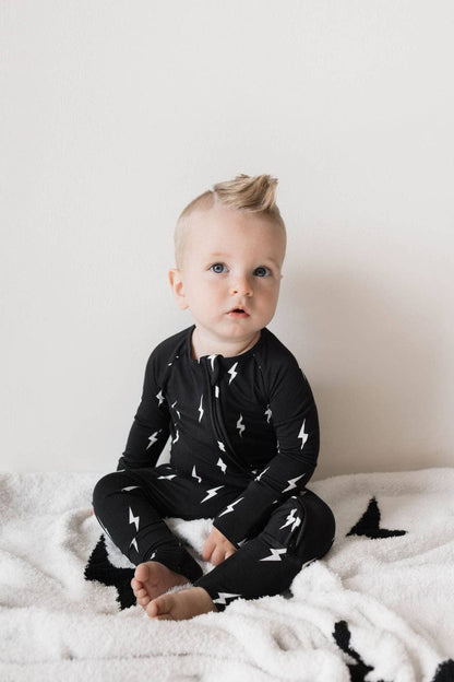 Forever French Baby - Bamboo Zip Pajamas | Midnight Lightning Bolt