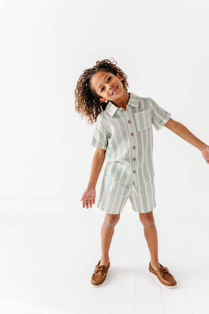 Mint Bay Stripes | BOYS LINEN SET