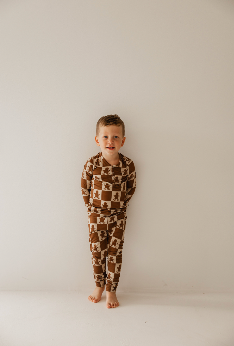 Forever French Baby - Bamboo Two Piece Pajamas | Gingerbread Checkerboard