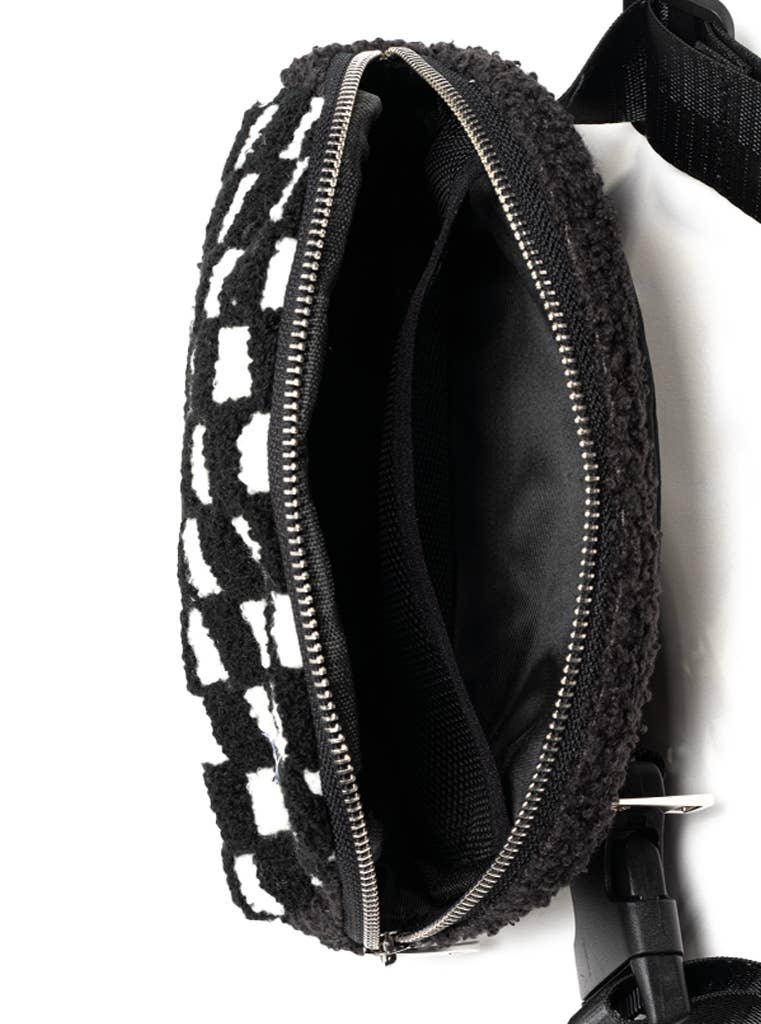 Adjustable Belt Bag - Black & White Checkered - Black