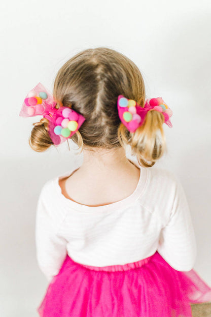 Hot Pink Pom Pom Tutu & Bow Hair Tie-Hot Pink Kids Skirt: Hot Pink/Fuchsia