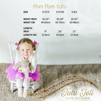 Purple Kids Skirt | Pom Pom Tutu & Bow Hair Tie | 2Pcs Set: Purple