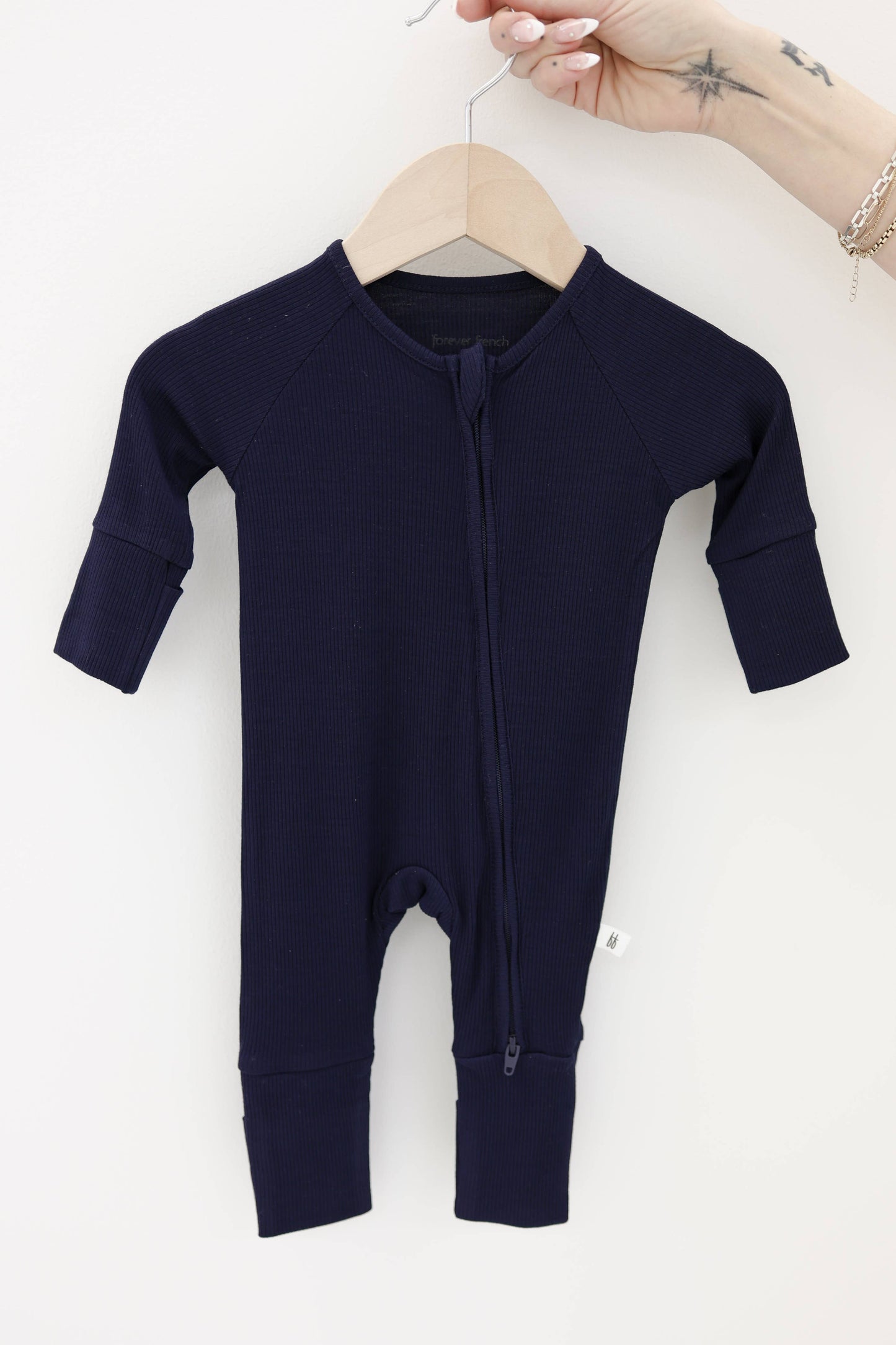 Forever French Baby - Bamboo Zip Pajamas | Blueberry Ribbed