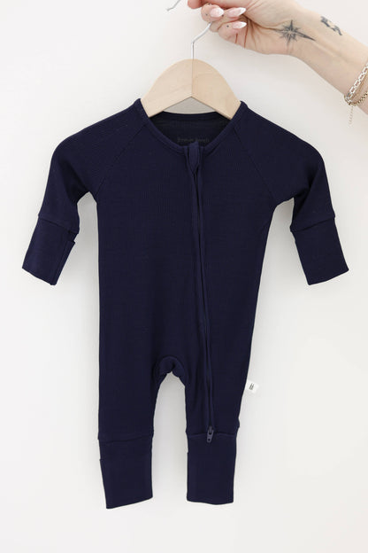 Forever French Baby - Bamboo Zip Pajamas | Blueberry Ribbed