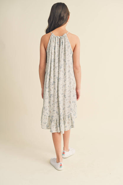 heart and arrow - TWEEN KIDS GIRLS HALTER FLOUNCE DRESS: Sage/stone blue