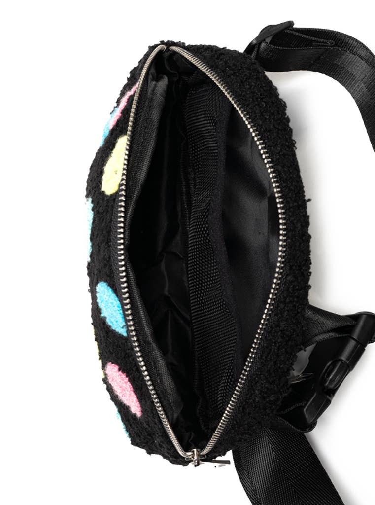 Adjustable Belt Bag - Multi-Colored Happy Faces - Black