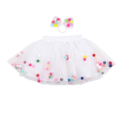 Tutu Skirt | Pom Pom Tutu & Bow Hair Tie 2PC Set | Pink