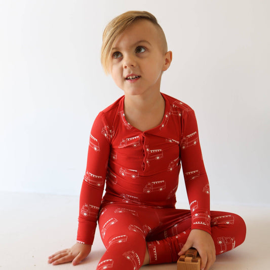 Forever French Baby - Bamboo Two Piece Pajamas | Fire Truck
