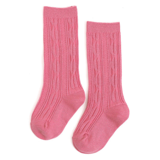 Little Stocking Co. - Pink Pearl Cable Knit Knee High Socks