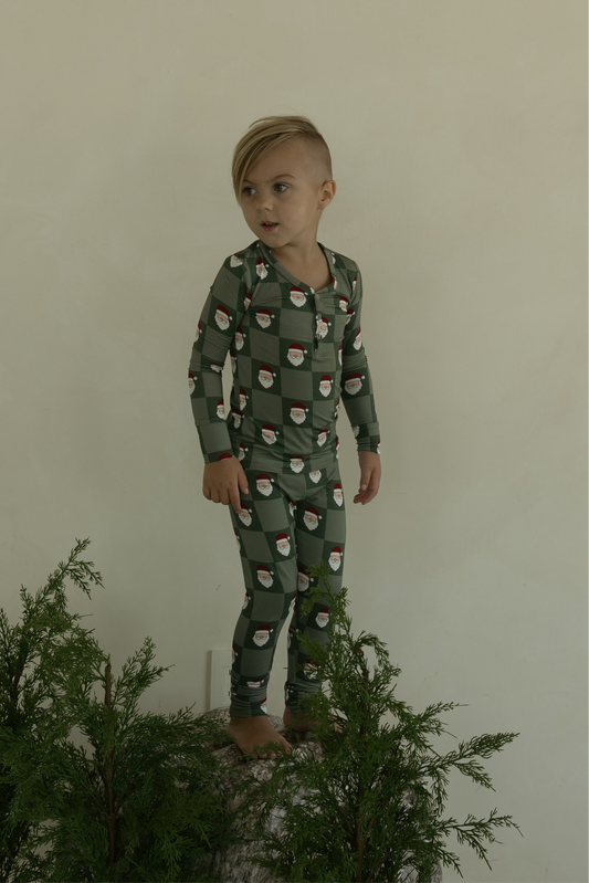 Forever French Baby - Bamboo Two Piece Pajamas | Santa Checkerboard