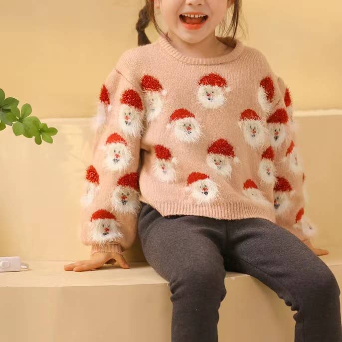 Christmas Santa print  pullover sweater: Pink
