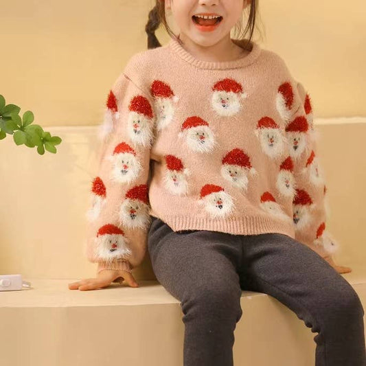 Christmas Santa print  pullover sweater: Pink