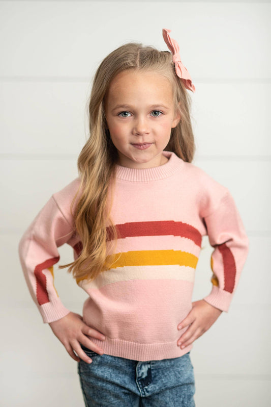 Kids Pink Rainbow Crew Neck Winter Sweater