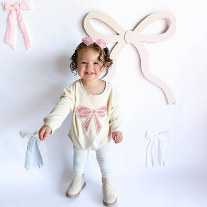 Sweet Wink - Pearl Bow Patch Long Sleeve Romper
