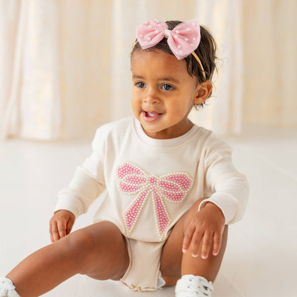 Sweet Wink - Pearl Bow Patch Long Sleeve Romper