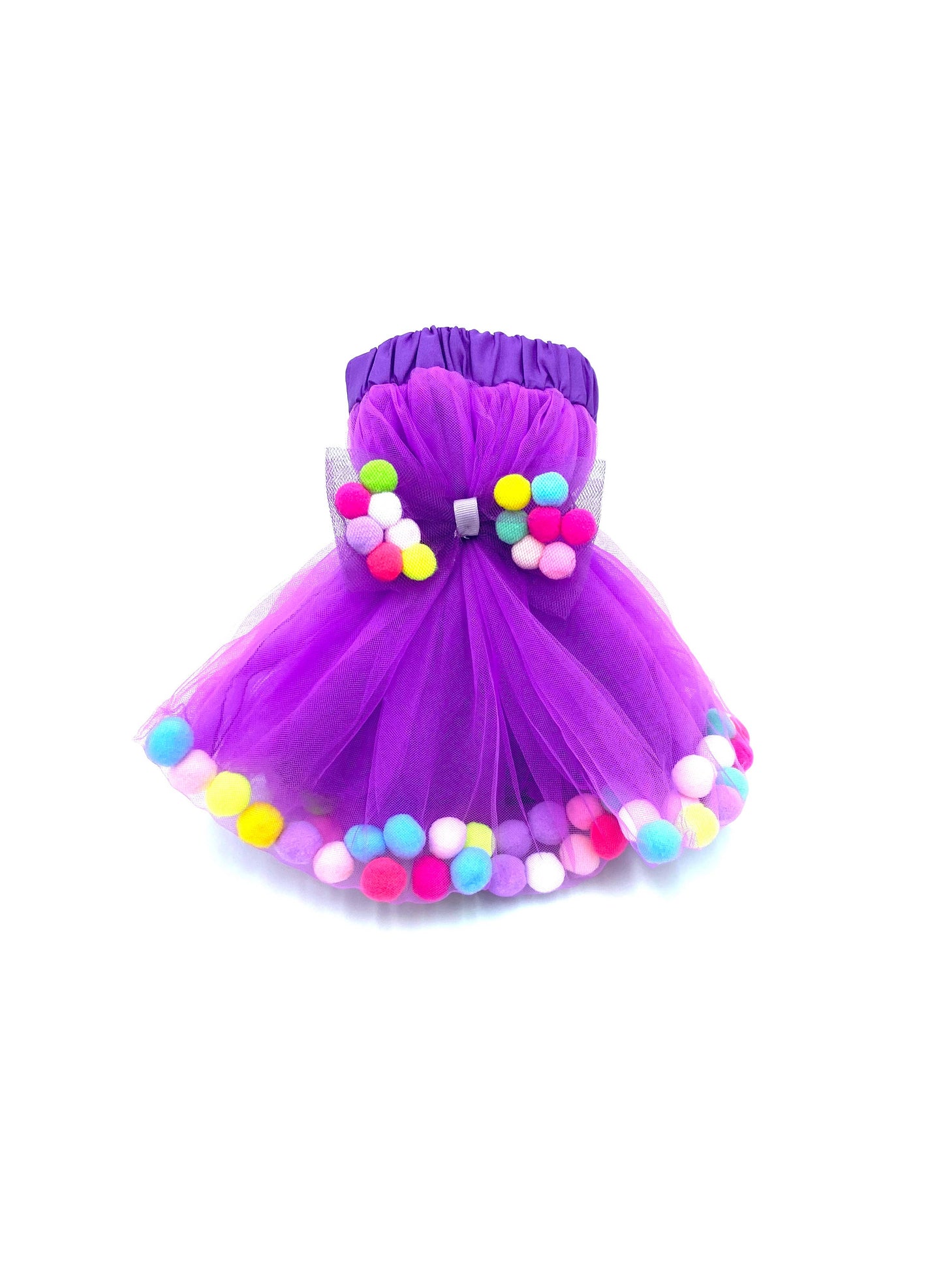 Purple Kids Skirt | Pom Pom Tutu & Bow Hair Tie | 2Pcs Set: Purple