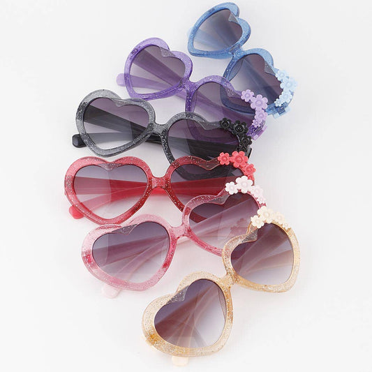 Kids Glitter Heart Flower Sunglasses: Multicolor