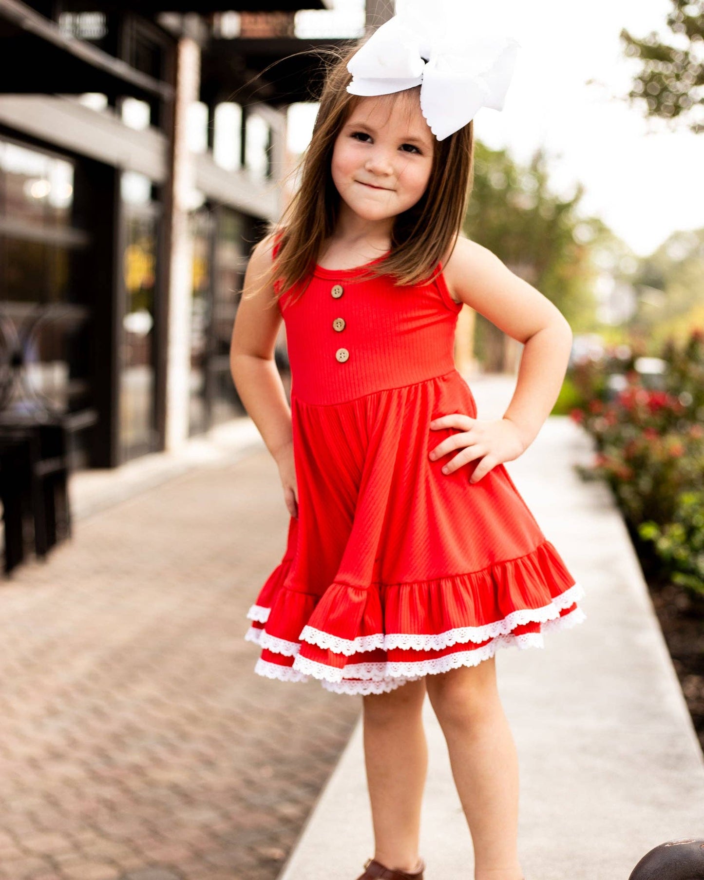 Ribbed Twirl Dress | Red