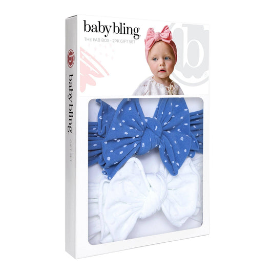 Baby Bling Bows - 2PK BOX SHAB SET: denim dot+white dot