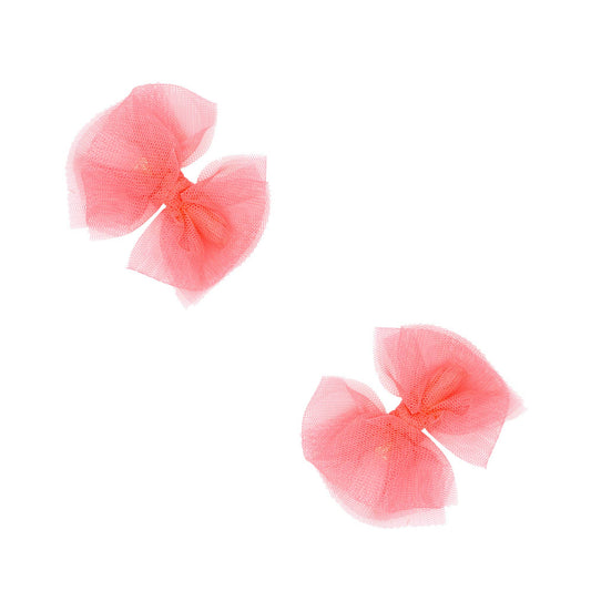 Baby Bling Bows - 2PK TULLE BABY FAB CLIPS: neon pink