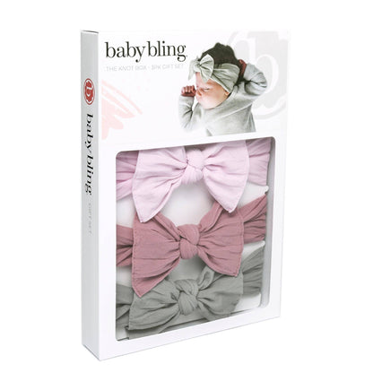 Baby Bling Bows - 3PK BOX KNOT SET: primrose+mauve+grey