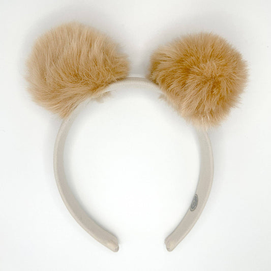 Baby Bling Bows - RABBIT FUR POM HARD HEADBAND: camel