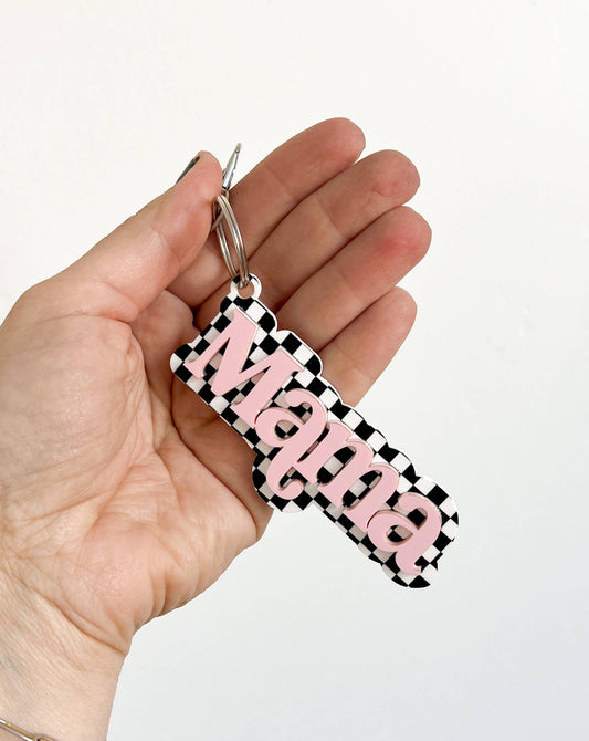 Checkered Keychain: Pink
