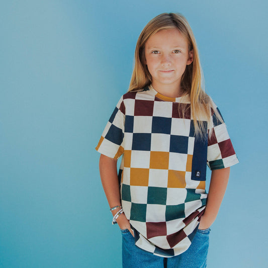 Short Sleeve Big Pocket Kids Tee - Checker