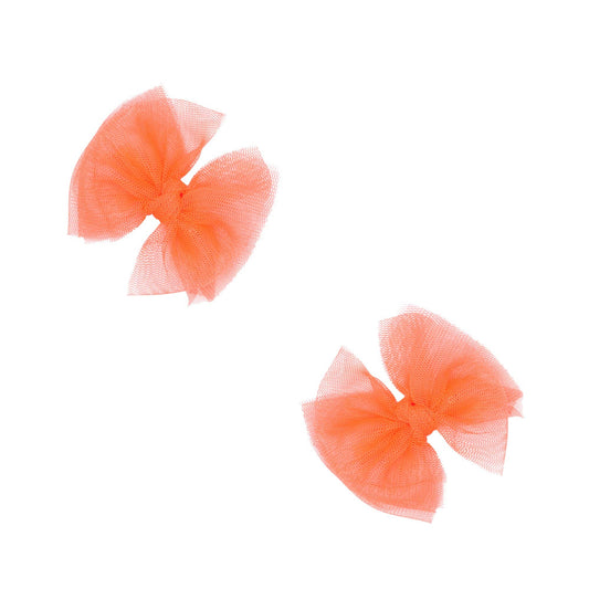 Baby Bling Bows - 2PK TULLE BABY FAB CLIPS: neon coral