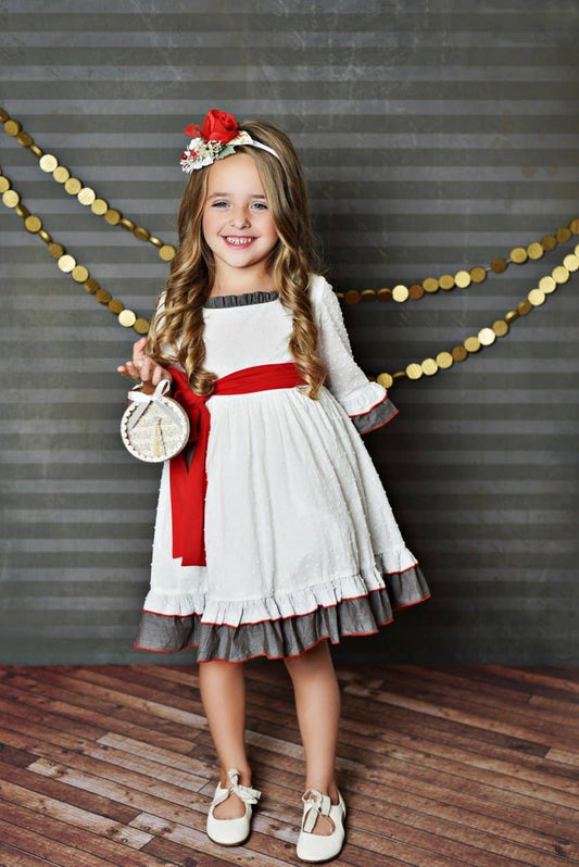 Kids White Gray Christmas Holiday Ruffle Dress: 3