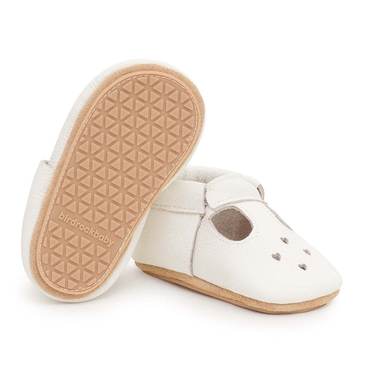 BirdRock Baby - Hard Sole Mary Jane Baby Moccasins -  Baby Shoes Pearl White