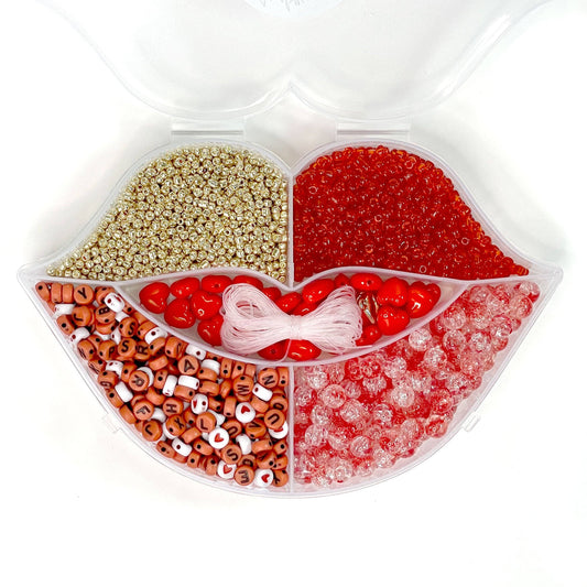 Jewelry Made by Me - Red & Gold Valentine Lips Box DIY Bead Kit