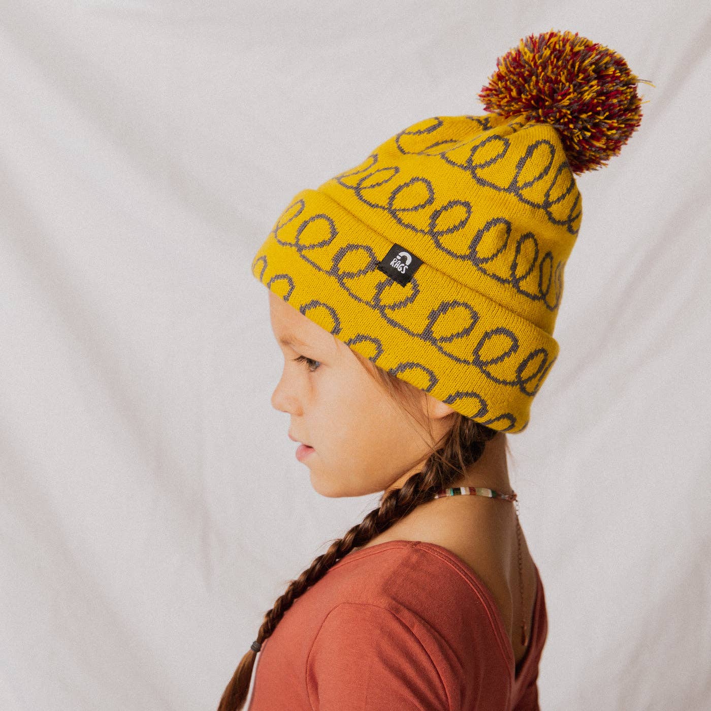 RAGS - Pom Beanie - 'Yellow Loops'