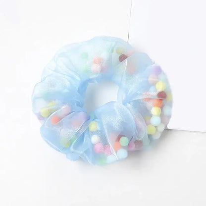 Cheeky Plum - Sheer Pom Pom Scrunchie - Baby Blue