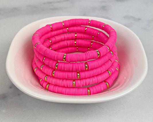 Mod Miss Jewelry - Heishi Small 6mm Color Pop Bracelet "Barbie Pink"
