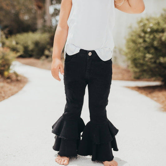 Black Denim Double Ruffle Jeans